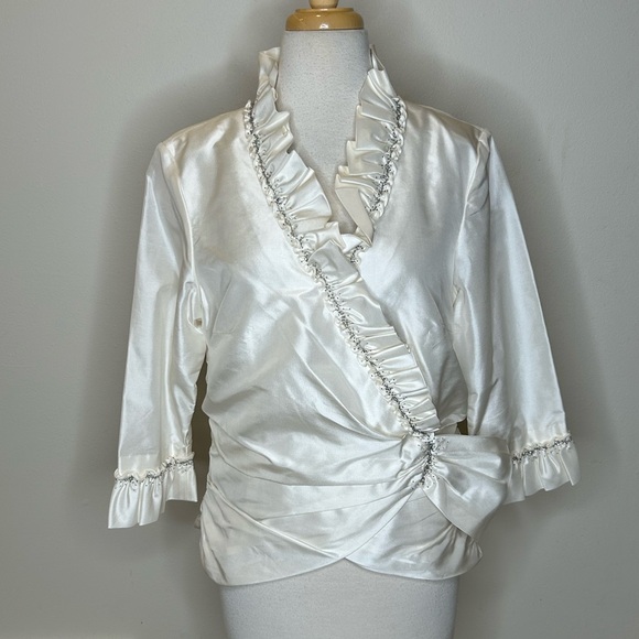 Marisa Baratelli Thai Silk Special Occasion Ruffled Blouse Size 12 bead - Picture 1 of 12